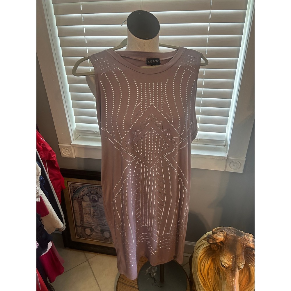 Say What Mauve Studded Sleeveless Shift Dress Plus Size 2X Geometric Art Deco